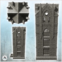 Large modern industrial brick tower with access staircase and gothic shaped windows (25)