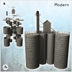 Grande installation industrielle moderne avec multiples silos reliés à cuves de stockage et bâtiments de gestion (27)