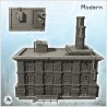Large modern brick industrial factory with flat roof with double chimney and access stairs (28)