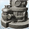 Bâtiment steampunk rond avec tuyaux et porte métallique (1)