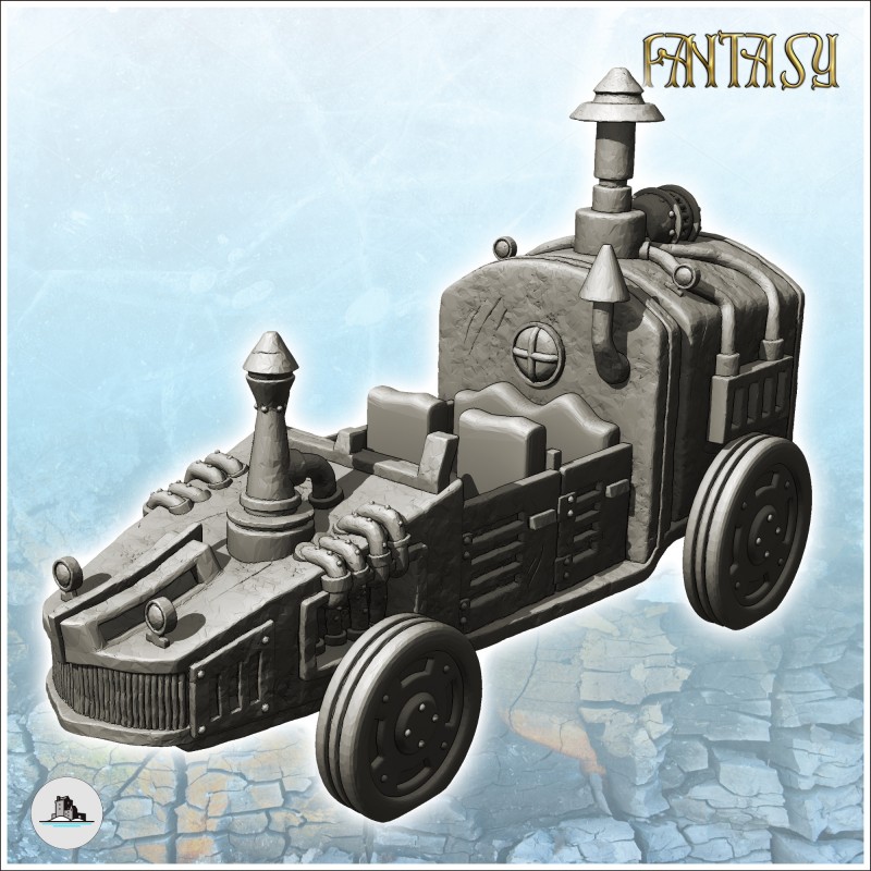 Steampunk car with chimney and large engine in the back (4)