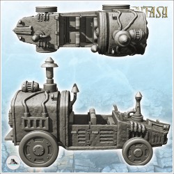 Voiture steampunk avec cheminée et grand moteur à l'arrière (4)