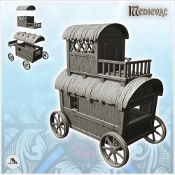 Merchant caravan on wooden wheels with terrace (1)