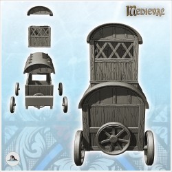 Merchant caravan on wooden wheels with terrace (1)