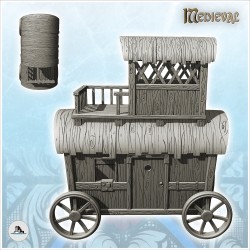 Caravane de marchand sur roues en bois avec terrasse (1)