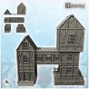 Large medieval half-timbered building with suspended storey and platform with balustrades (11)