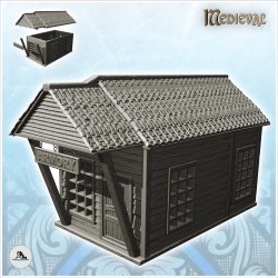 Medieval wooden armory with tiled roof and large entrance canopy (12)