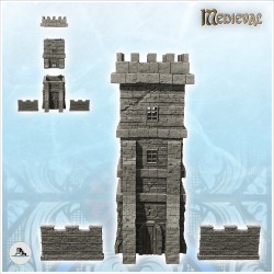 Medieval cut stone defense tower with adjoining walls (13)