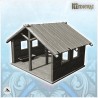 Open medieval stable with drinking trough and wooden roof (17)