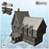 Large medieval residence with entrance under awning and sculpted slate roof (19)