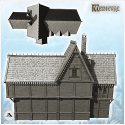 Grande demeure médiévale avec entrée sous auvent et toit sculpté en ardoises (19)