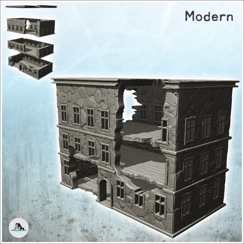 Modern ruined building with two floors and flat roof (5)