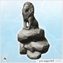 Lion avec crinière sur promontoire rocheux (16)