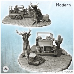 Sandy jeep with driver in desert scene with base (1)