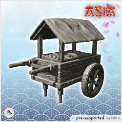 Two-wheeled medieval wooden cart with market stall (2)
