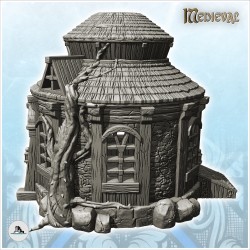 Round medieval house with double roof and tree barter (26)