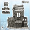 Bâtiment gothique médiéval avec grande tour en pierre et pointes sur toit (11)