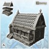 Medieval house with large awning on platform and access staircase (15)