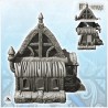 Medieval house with large awning on platform and access staircase (15)