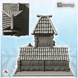 Medieval wooden building with everything and support column (19)
