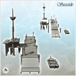 Modular set of medieval wooden pontoons with mast and boat (7)