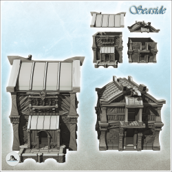 Set of two medieval wooden buildings with stone platform (8)