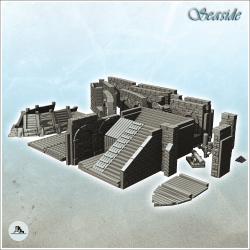 Modular medieval port entrance set with monumental gate, quays and stone walls (6)