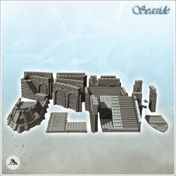 Modular medieval port entrance set with monumental gate, quays and stone walls (6)
