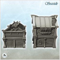 Set of two medieval wooden buildings with stone platform (8)