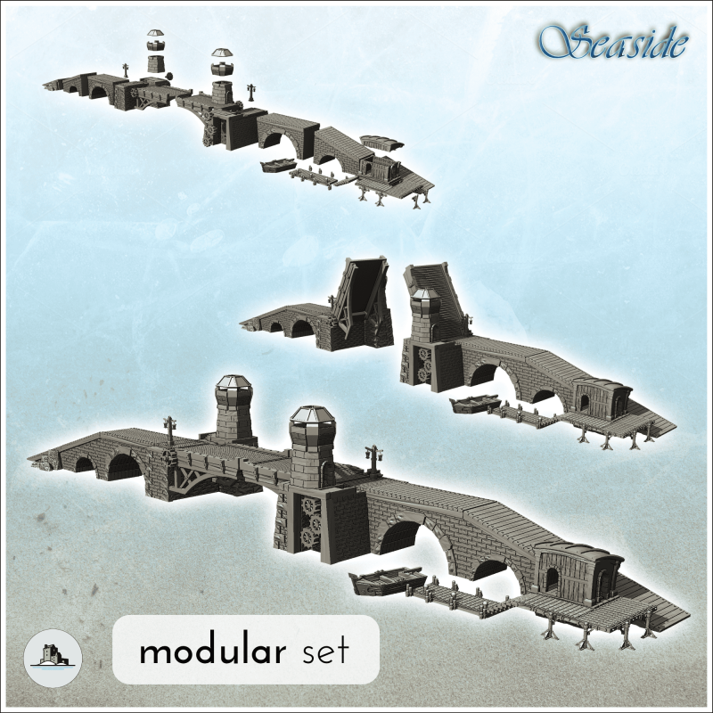 Swing Bridge Modular Set with Wooden Dock and Towers (11)