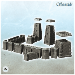 Modular set of medieval stone defensive walls and towers (12)