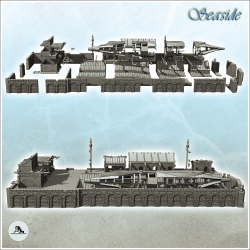 Chantier naval médiéval avec coque de navire et bâtiments annexes sur plateforme (17)
