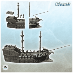 Navire médiéval en bois à deux mâts avec six canons à poudre (1)