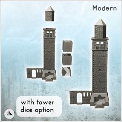 Large stone tower with adjoining wall (dice tower version included) (5)