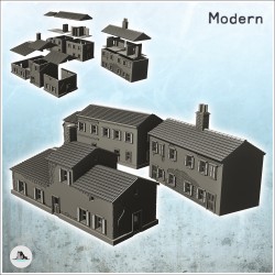 Set of three European houses in plaster and stone with floors (6)