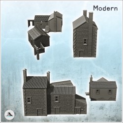 Set de trois bâtiments traditionnels européens en pierre avec ferme et étable (7)