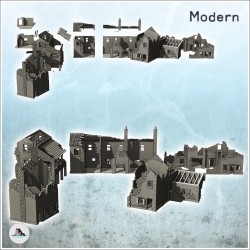 Set de cinq maisons européennes en ruine à murs en crépis et pierre (8)