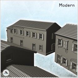 Set de trois maisons européennes en crépis et pierre à étages (6)