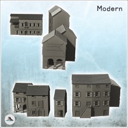 Set de quatre maisons européennes avec terrasse et colonnes (10)