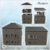 Set de deux maisons à toit en tuiles avec murs en pierre et volets (12)