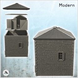 Set de deux maisons à toit en tuiles avec murs en pierre et volets (12)