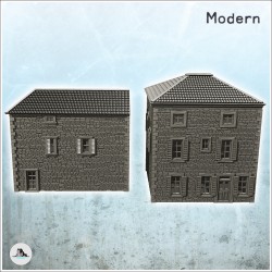 Set of two tiled roof houses with stone walls and shutters (12)