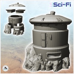 Futuristic tower with spherical roof built on rock (5)