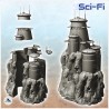 Large futuristic building built on rock with multiple round towers (7)
