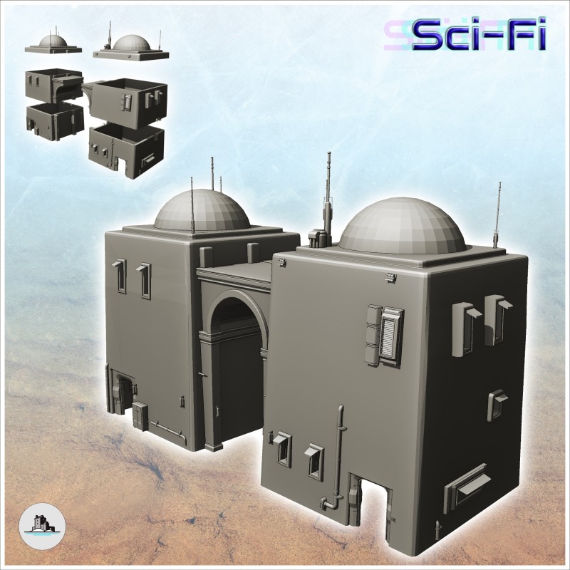 Tatooine futuristic building with roof spheres and large central arch (8)