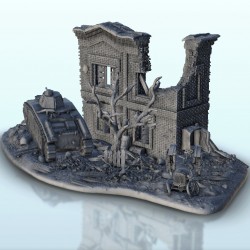 Ruines avec carcasse de char B1-bis
