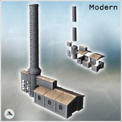 Bâtiment industriel en brique avec grande cheminée et corridor d'accès (37)