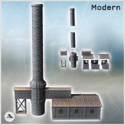 Bâtiment industriel en brique avec grande cheminée et corridor d'accès (37)
