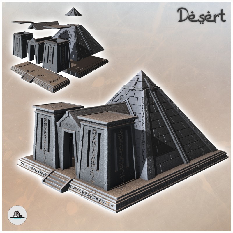 Pyramide égyptienne avec entrée monumentale sur plateforme (2)