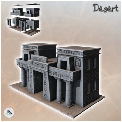 Grand bâtiment égyptien avec entrée majestueuse, colonnes et balcons (19)
